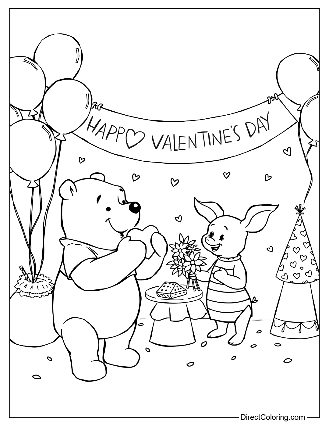 Valentine's Day Pooh And Piglet Coloring